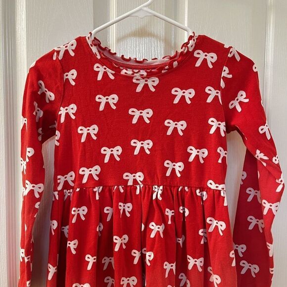 Hanna Andersson Bow Holiday Rib Dress Tangy Red 100% Cotton Girls Size 140 US 10 - Picture 2 of 14